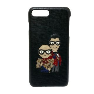 DOLCE&GABBANA(ドルチェアンドガッバーナ) 携帯電話ケース - 黒×ベージュ×マルチ スマートフォンケース レザー