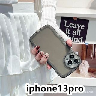 iphone13proケース　透明　波型花 耐衝撃ブラック269