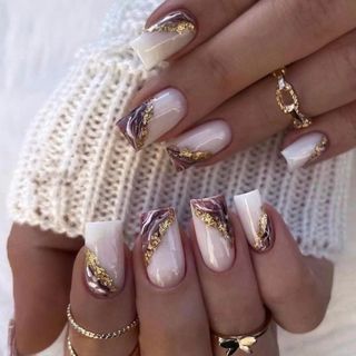 スクエア ホワイト ブラウン nail セルフネイル 付け爪 クリスマス 秋冬